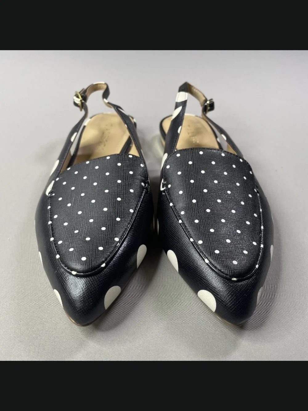 NEW Talbots Shoes Womens 6.5 black white poppy dot leather slingback loafer
